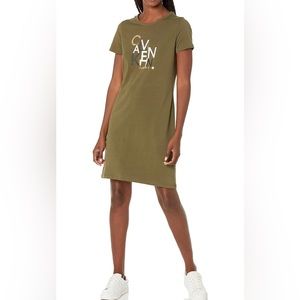 Calvin Klein Women's Graphic Short Sleeve T-Shirt Dress in olive green